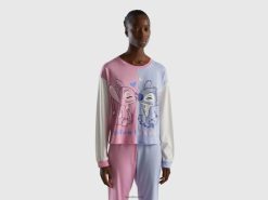 lilla Benetton kvinner stitch & angel topp i varm bomull 20TRB1030