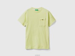 lime Benetton barn t-skjorte i linblanding med lomme 20TRB1748
