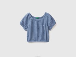 luftvåpen blå Benetton barn topp med broderte blomster 20TRB2475