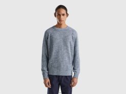 luftvåpen blå Benetton menn genser med rund hals i bomullsblanding 20TRB1125