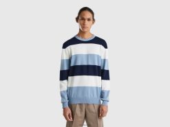 luftvåpen blå Benetton menn stripet genser i 100 % bomull 20TRB1144