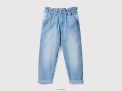 lyse blå Benetton barn baggy fit jeans med rynket midje 20TRB2646
