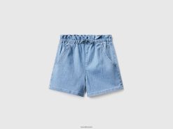 lyse blå Benetton barn øko-resirkulert denim paperbag shorts 20TRB2989