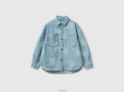 lyse blå Benetton barn oversized skjorte i trykt denim 20TRB5292