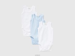 lyse blå Benetton barn tre ensfargede tanktop-bodyer 20TRB3216