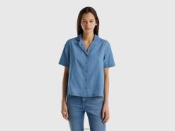 lyse blå Benetton kvinner bluse i chambray 20TRB528