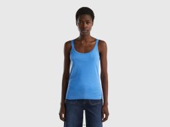 lyse blå Benetton kvinner lyseblå tanktop i ren bomull 20TRB420