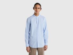 lyse blå Benetton menn 100 % stripet skjorte i bomull 20TRB4539