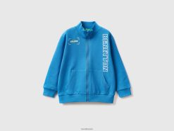 lyseblå Benetton barn genser i økologisk bomull med glidelås 20TRB5132