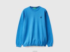 lyseblå Benetton barn genser i ren bomull med logo 20TRB6049