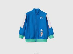 lyseblå Benetton barn genser i teknisk stoff med glidelås 20TRB2252