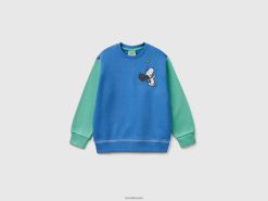 lyseblå Benetton barn genser med snoopy broderi 20TRB1859