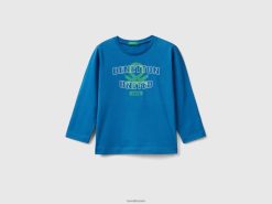 lyseblå Benetton barn langermet t-skjorte i økologisk bomull 20TRB2146