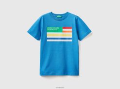 lyseblå Benetton barn T-skjorte i 100 % økologisk bomull 20TRB1653