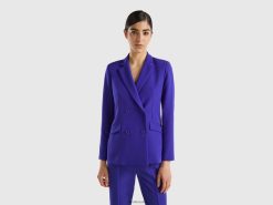lyseblå Benetton kvinner dobbeltspent blazer 20TRB3742