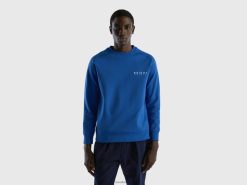 lyseblå Benetton menn hettegenser med trykk i bomullsblanding 20TRB1316