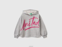 lysegrå Benetton barn cropped sweatshirt med hette 20TRB5331