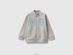 lysegrå Benetton barn genser i økologisk bomull med glidelås 20TRB5122