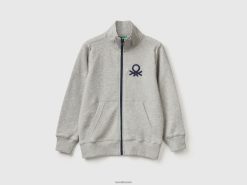 lysegrå Benetton barn genser i ren bomull med glidelås 20TRB4889