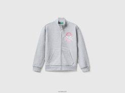 lysegrå Benetton barn genser med glidelås og krage 20TRB2544