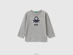 lysegrå Benetton barn langermet t-skjorte i økologisk bomull 20TRB2165