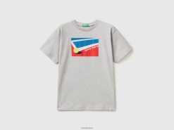 lysegrå Benetton barn t-skjorte med tennistrykk 20TRB1790