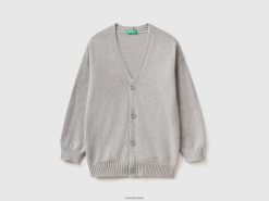 lysegrå Benetton barn V-hals cardigan i bomull 20TRB6060