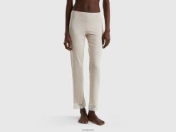 lysegrå Benetton kvinner bukser med blondedetaljer 20TRB1061