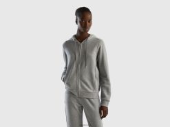 lysegrå Benetton kvinner Genser i 100 % bomull med glidelås og hette 20TRB3765