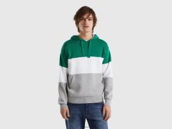 lysegrå Benetton menn fargeblokk strikket hettegenser 20TRB4377