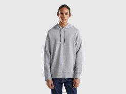 lysegrå Benetton menn Hettegenser i 100 % bomull 20TRB1327