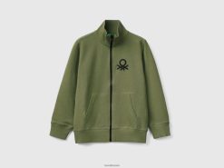 militærgrønt Benetton barn genser i ren bomull med glidelås 20TRB1835