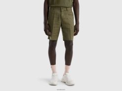 militærgrønt Benetton kvinner bermudaer i rent lin 20TRB1430