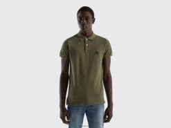 militærgrønt Benetton menn grønn slim fit polo 20TRB1389