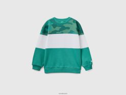 mørk grønn Benetton barn colour block sweatshirt med kamuflasjetrykk 20TRB1868