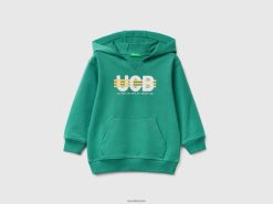 mørk grønn Benetton barn hettegenser i stretch, økologisk bomull 20TRB2269