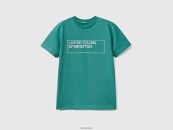 mørk grønn Benetton barn T-skjorte i 100 % bomull med logo 20TRB4821