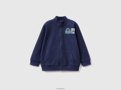 mørke blå Benetton barn genser i økologisk bomull med glidelås 20TRB5128