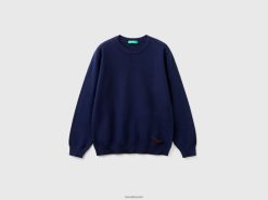 mørke blå Benetton barn genser med rund hals i ren bomull 20TRB6052