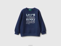 mørke blå Benetton barn genser med rund hals og trykk 20TRB2240