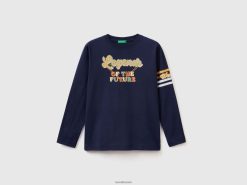 mørke blå Benetton barn T-skjorte i 100 % bomull med retrotrykk 20TRB1788