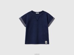 mørke blå Benetton barn t-skjorte med stripete jakkeslag 20TRB5808