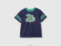 mørke blå Benetton barn t-skjorte med trykk og lapper 20TRB2213