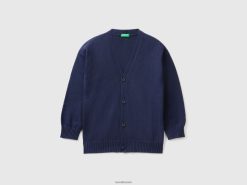 mørke blå Benetton barn V-hals cardigan i bomull 20TRB3394