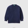 mørke blå Benetton barn V-hals cardigan i bomull 20TRB6069