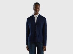 mørke blå Benetton kvinner 100 % strikket jakke i bomull 20TRB196