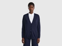 mørke blå Benetton kvinner cardigan i bomull og modal 20TRB18