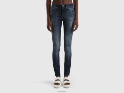 mørke blå Benetton kvinner push up-jeans med tynn passform 20TRB678