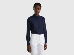 mørke blå Benetton kvinner skjorte i lett bomull 20TRB4002