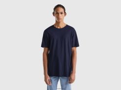 mørke blå Benetton menn mørkeblå t-skjorte i slub bomull 20TRB1280